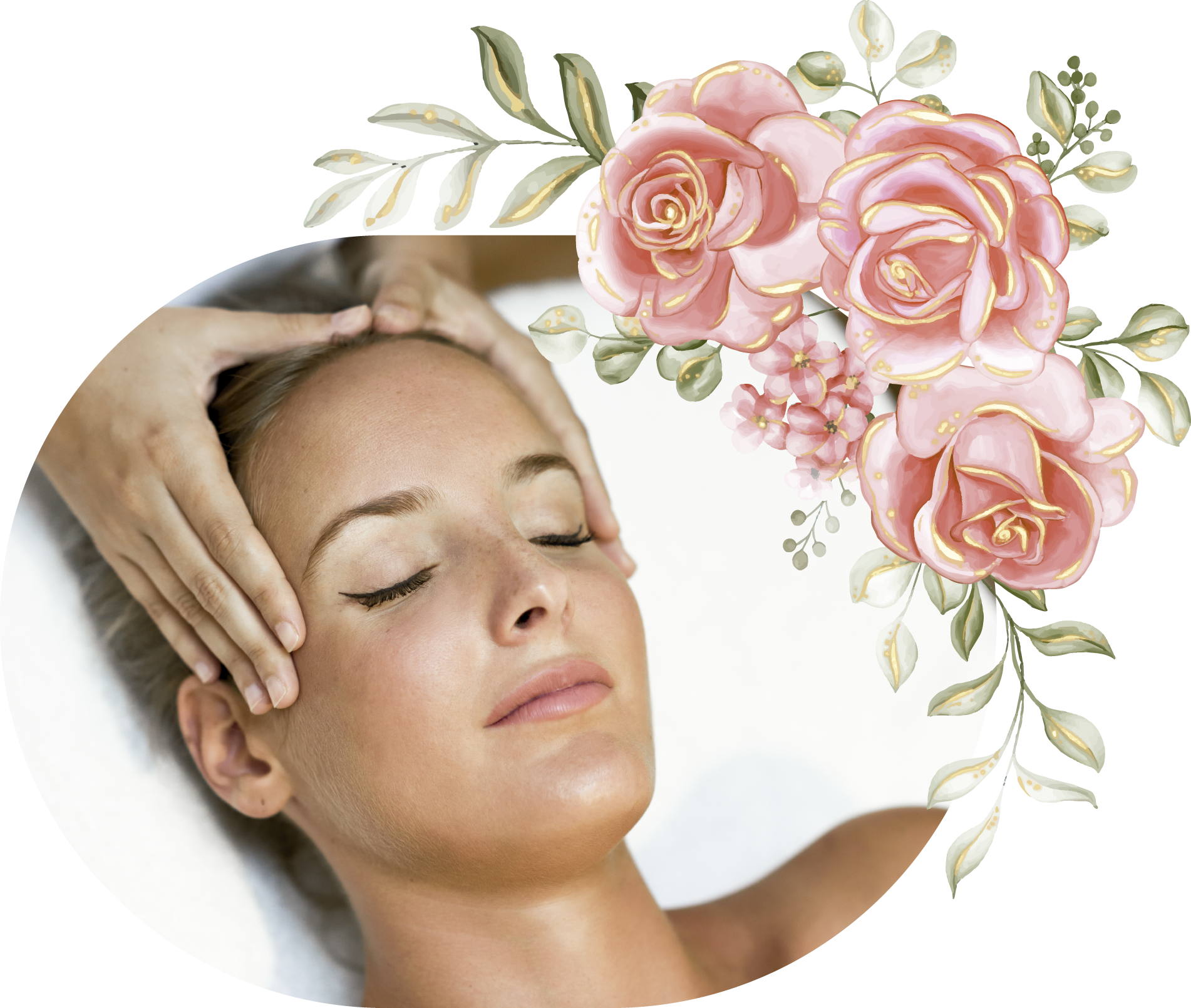 rostro de mujer relajada y feliz con masaje facial